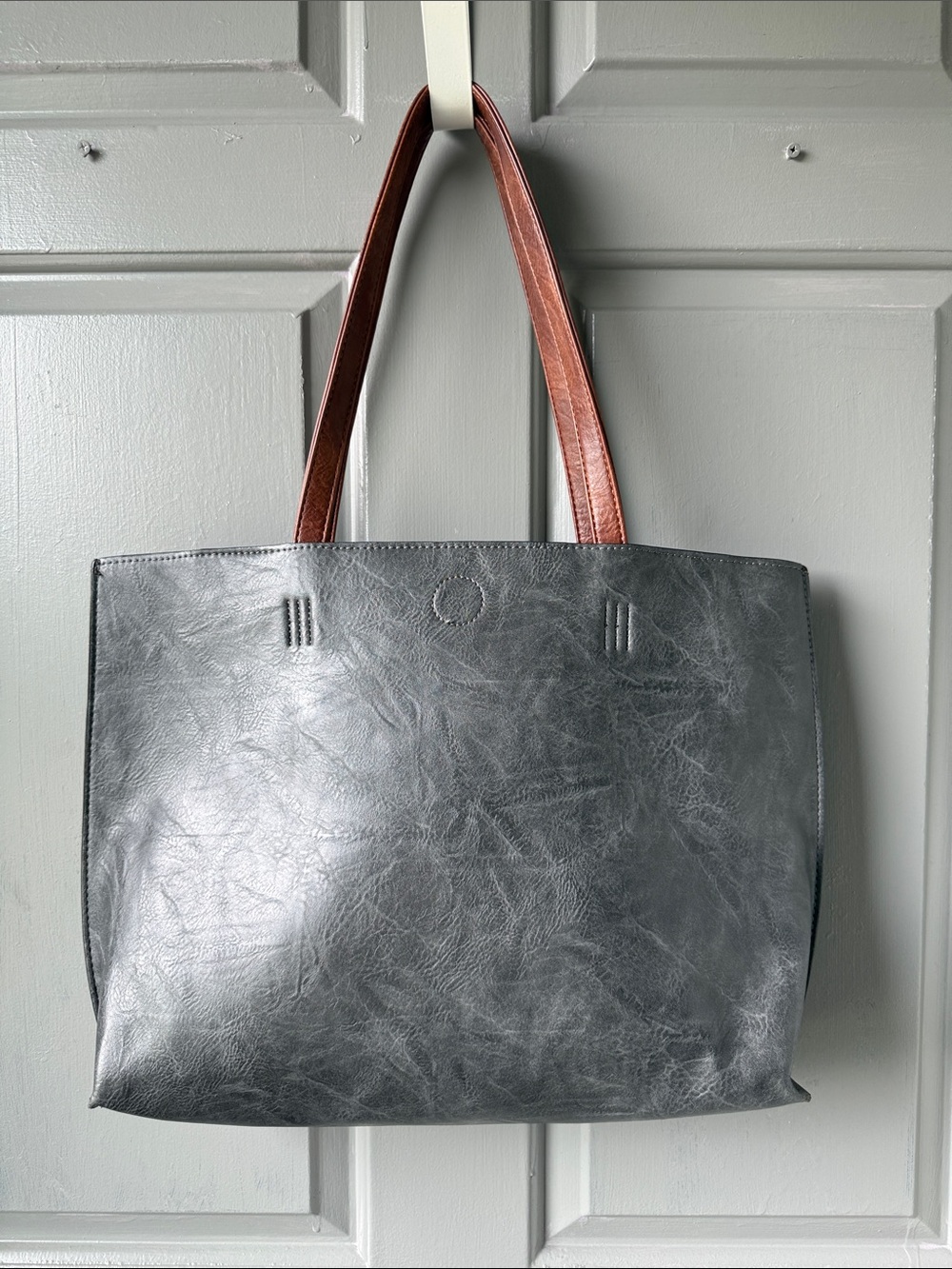 Classic Two-Tone Leather Tote Bag in Gray and Brown